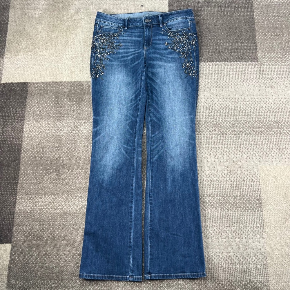 White House Black Market The Boot Curvy Embellished Jeans 8L Blue Denim Beaded
